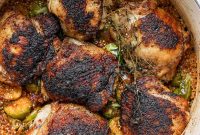 Dutch Oven Chicken Thighs with Crispy Brussels Sprouts