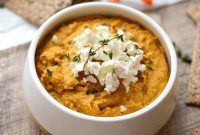 Creamy Roasted Sweet Potato Hummus Recipe with Garlic and Lemon