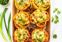 Baked Stuffed Peppers with Ground Beef and Rice