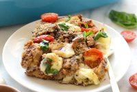 Caprese Breakfast Casserole with Tomato, Mozzarella and Basil