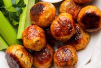 Spicy Buffalo Chicken Meatballs with Creamy Blue Cheese Dip
