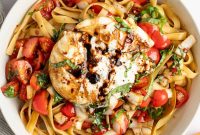 30-Minute Tomato Bruschetta Pasta with Creamy Burrata