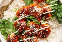 Sesame Ginger Salmon Meatballs with Sticky BBQ Glaze