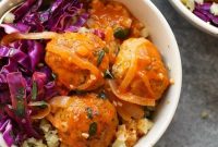 Red Curry Meatballs with Coconut and Cauliflower Rice