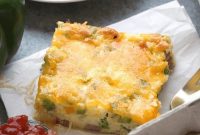 Denver Omelet Breakfast Casserole with Ham, Peppers and Cheddar