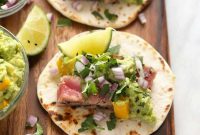 Seared Ahi Tuna Tacos with Avocado Lime Slaw