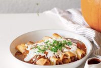 Crispy Pumpkin and Potato Taquitos Topped with Homemade Mole