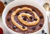 Stovetop Oatmeal with Brownie Batter and Peanut Butter Swirl