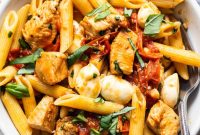 Chicken Caprese Pasta with Fresh Mozzarella and Basil