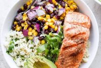 Fiesta Salmon Rice Bowls with Cilantro Lime Rice