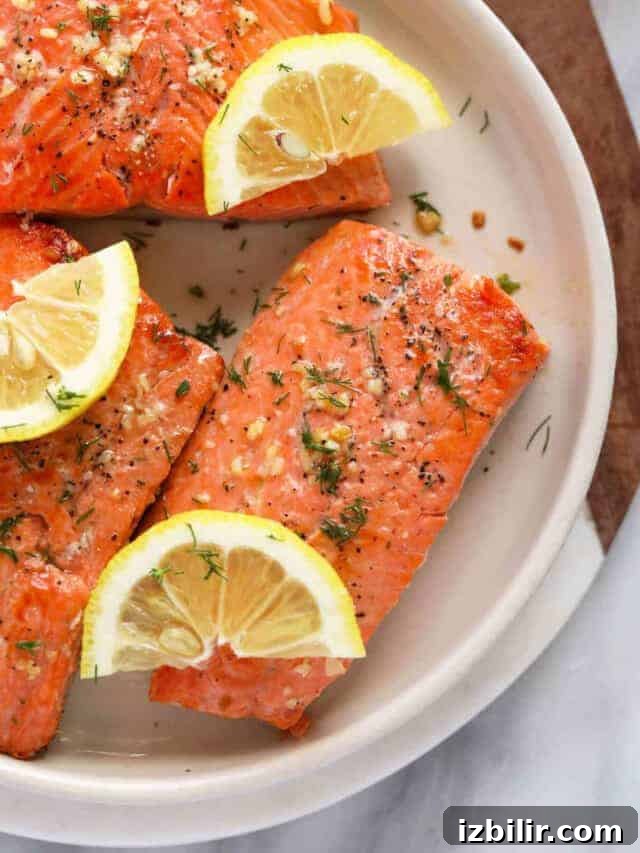 lemon butter salmon on plate