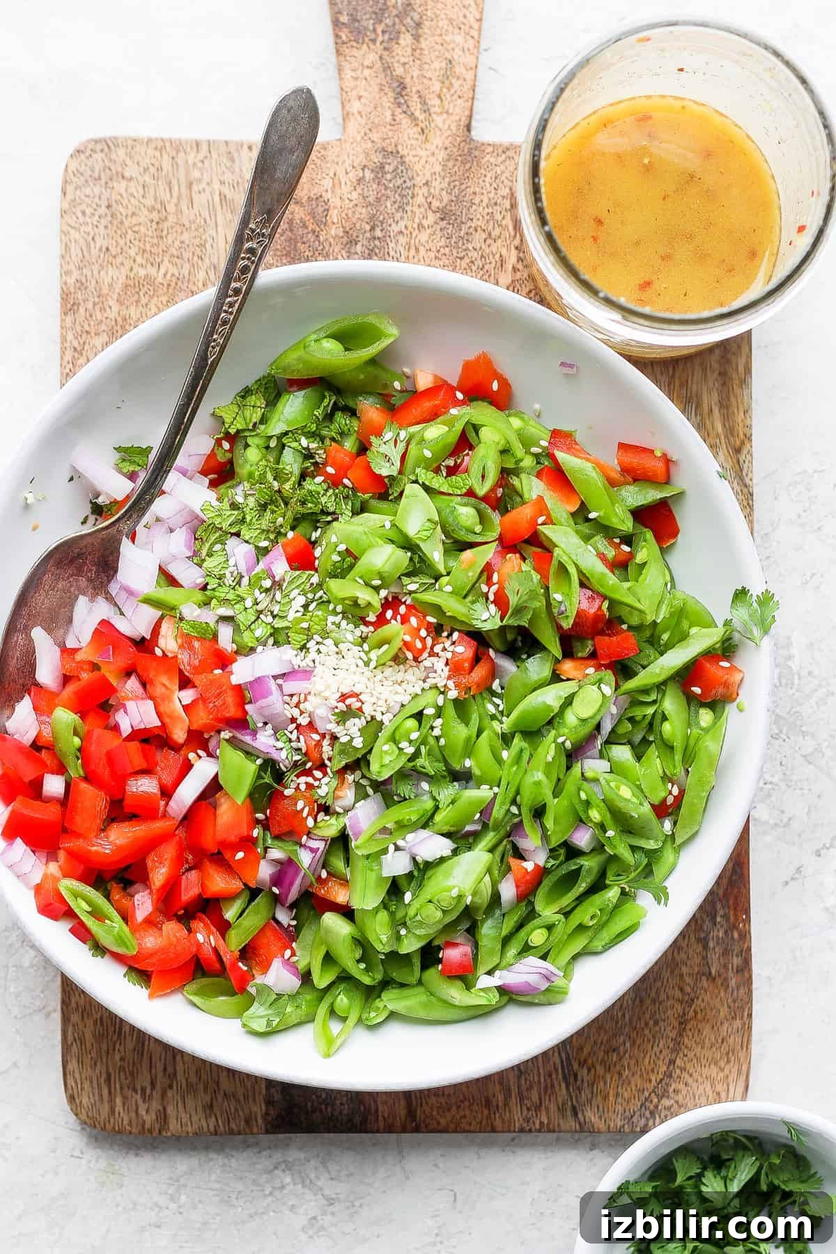 Ginger pea salad in a large bowl.