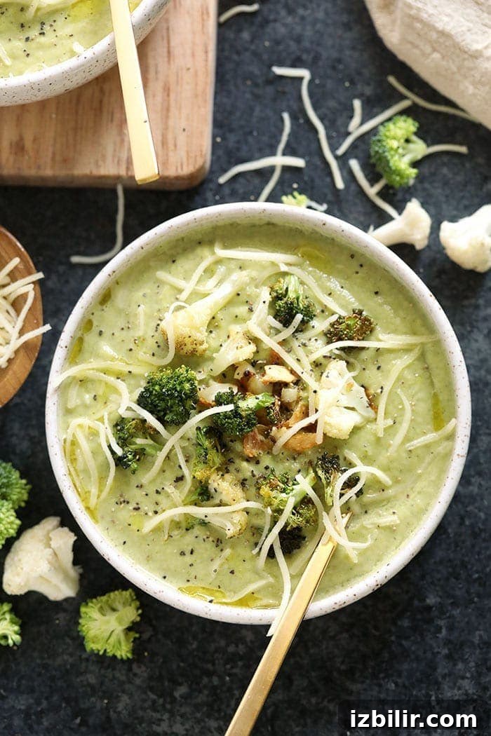 Broccoli cauliflower cheese soup Broccoli cheese soup in a bowl