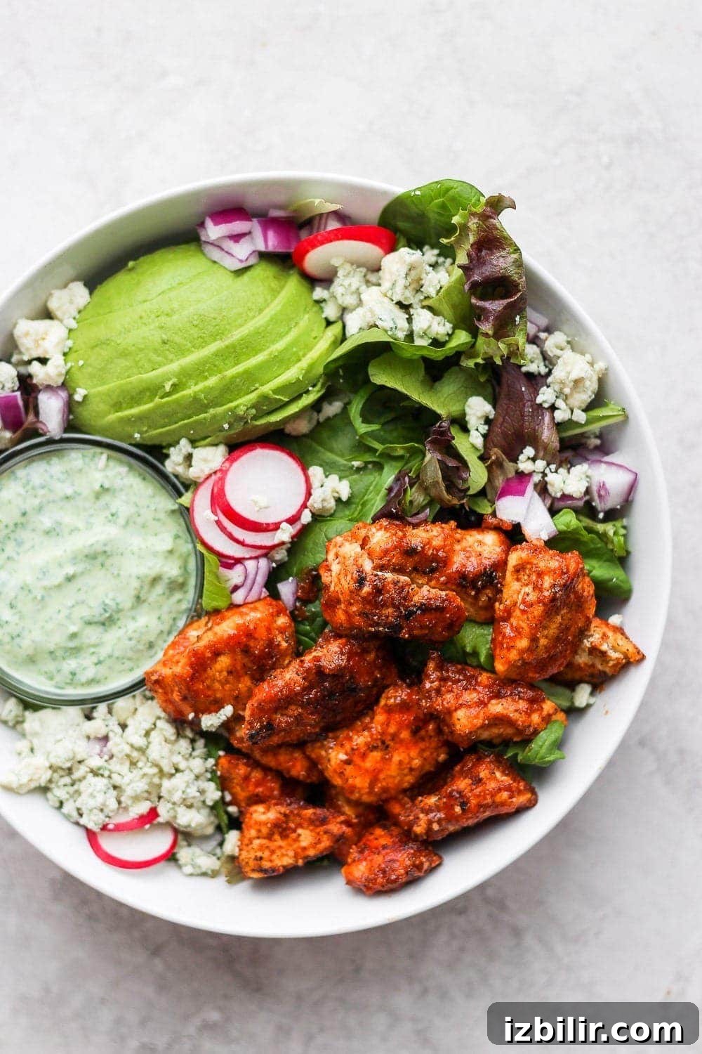 Sriracha chicken salad in a bowl
