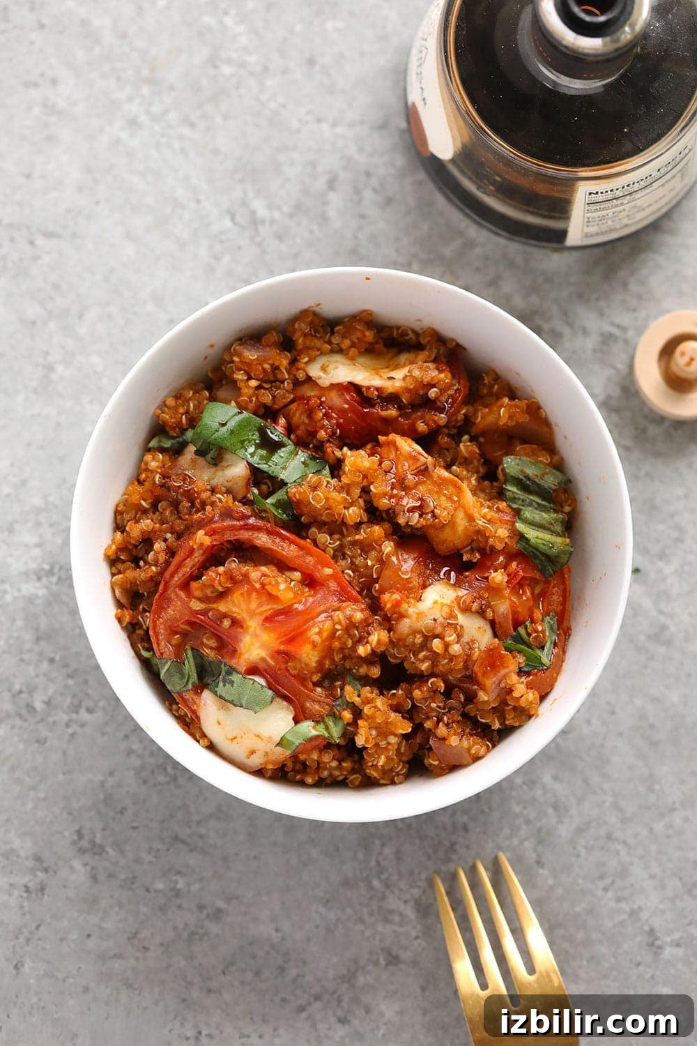 Tuscan chicken quinoa casserole in a bowl