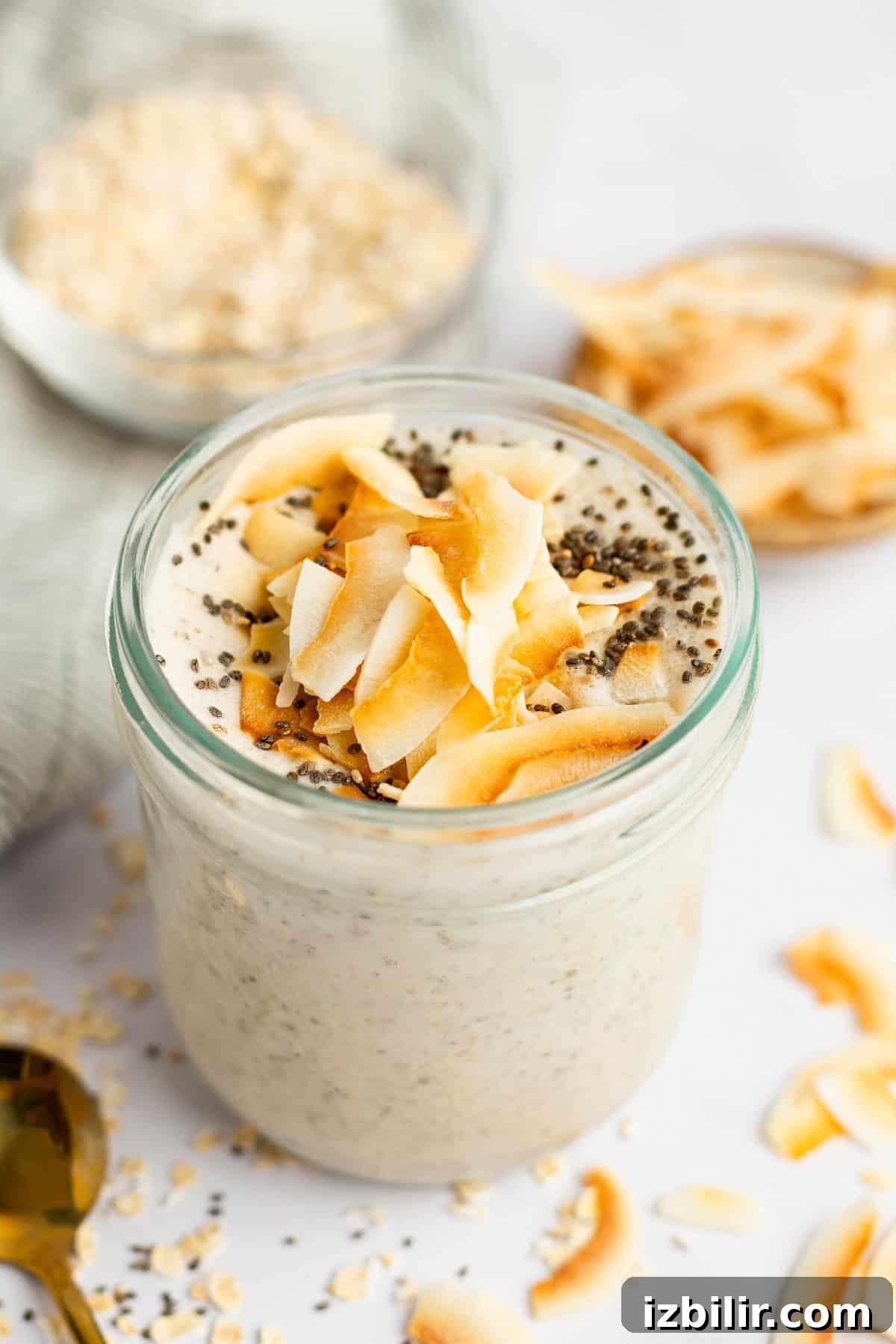 Coconut Latte Overnight Oats Recipe 2 Coconut latte overnight oats in a jar