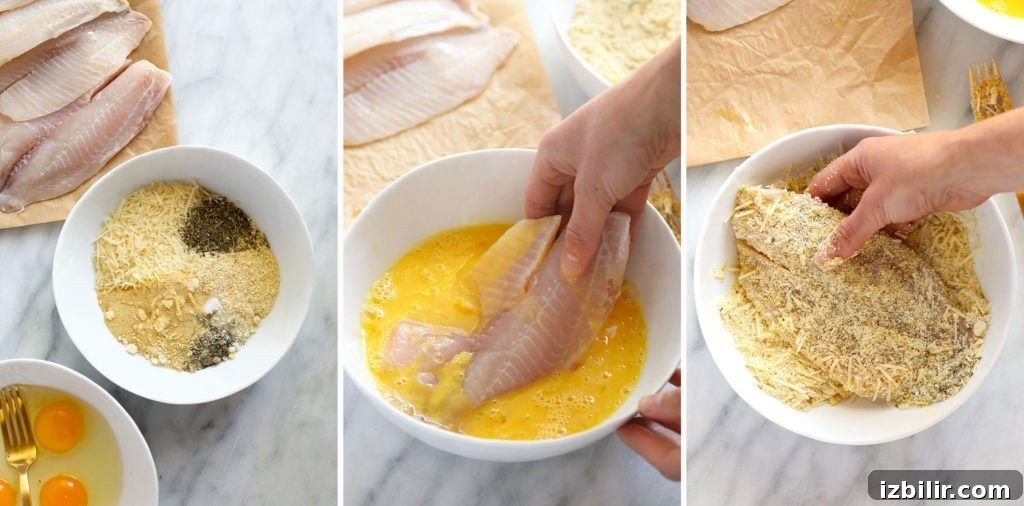Crusting tilapia with parmesan and cornmeal The process of crusting tilapia!