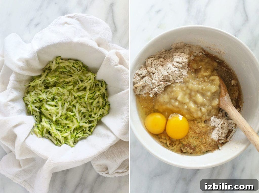 shredded zucchini and batter.