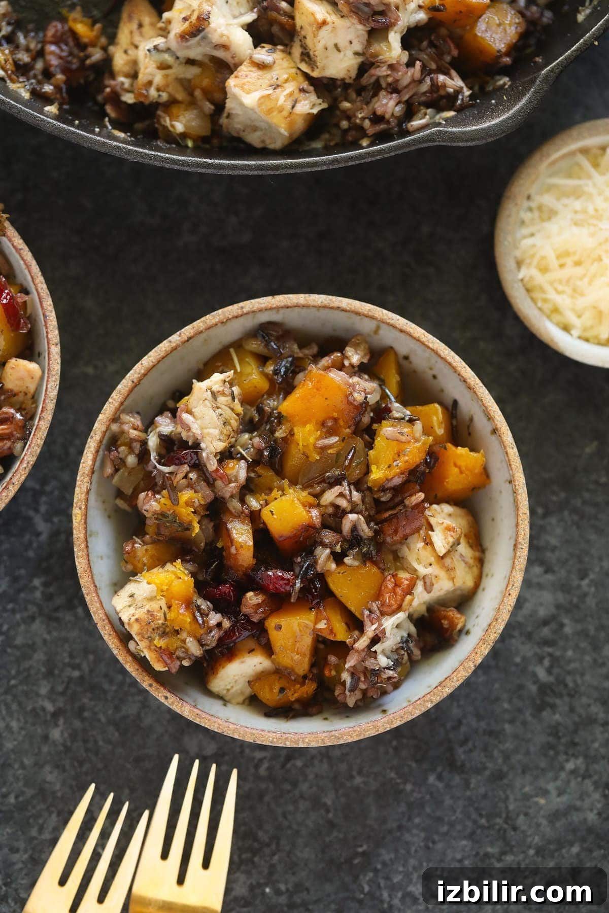 butternut squash wild rice casserole in a bowl