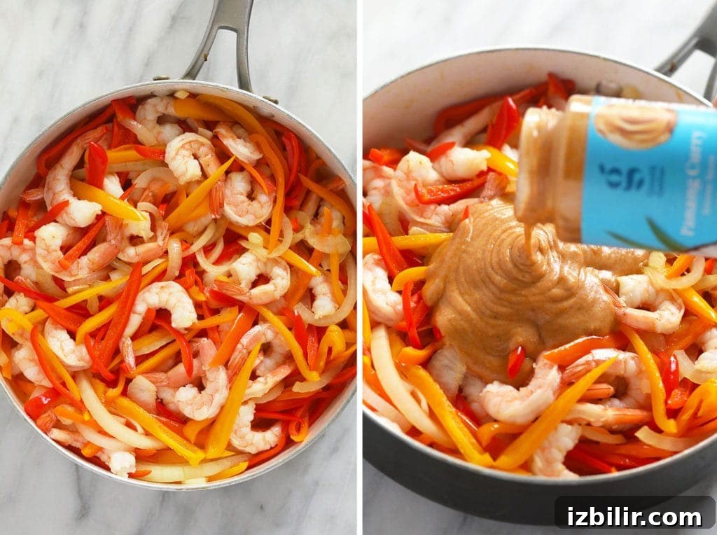Cooking vegetables in a pan and pouring simmer sauce