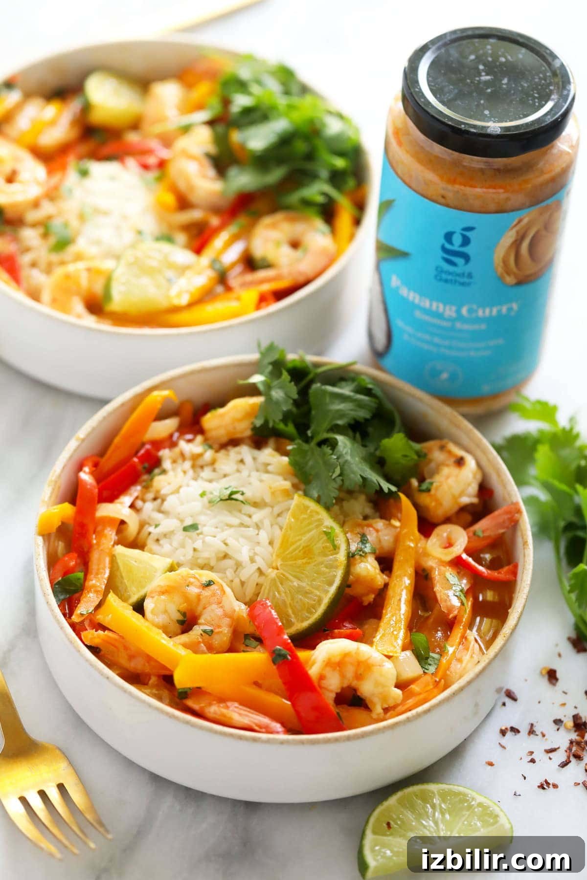 Shrimp Panang curry in a bowl