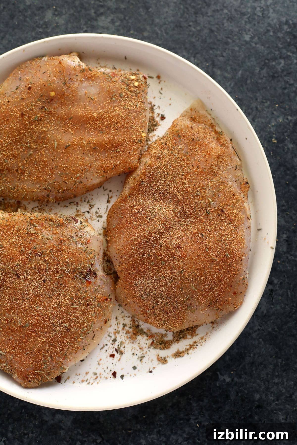 How to Pan-Sear Chicken Breast for Juicy, Tender Results 4 seasoned chicken breast on plate