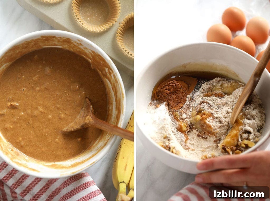 Banana nut muffin ingredients in a bowl.