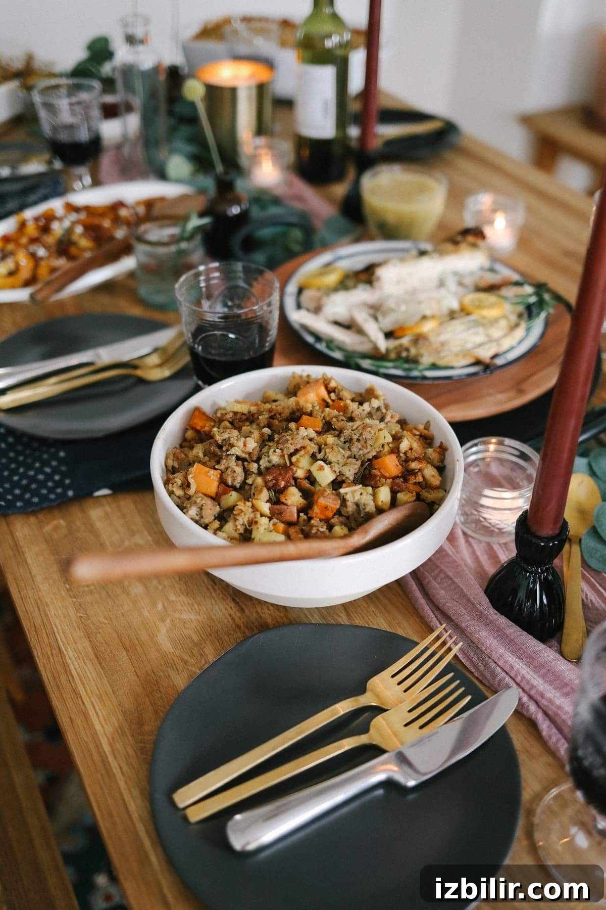 Sausage stuffing served in bowl sausage stuffing in bowl