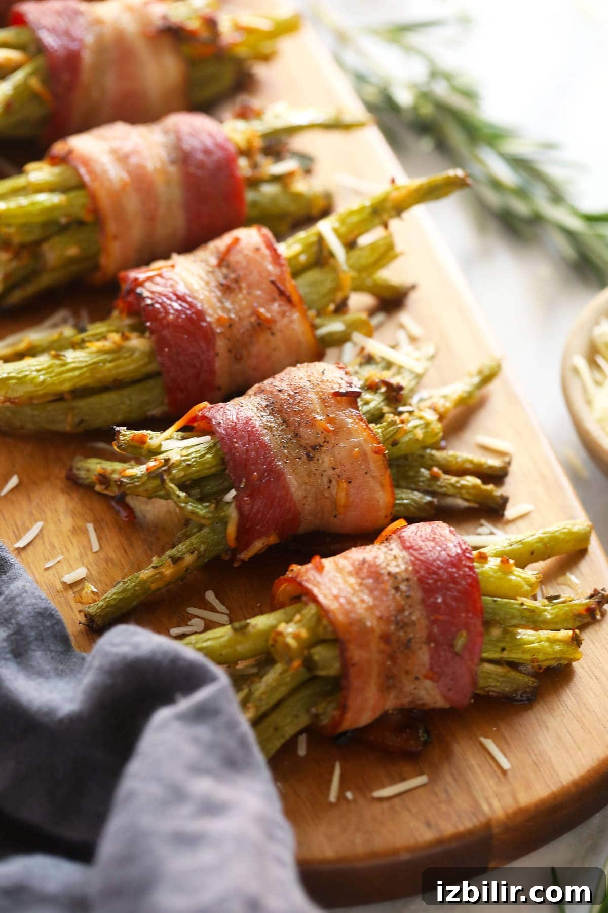 bacon wrapped green beans ready to be served