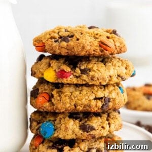 Monster Cookie Bars Recipe: Oats, Peanut Butter & M&Ms 4 Stack of monster cookies