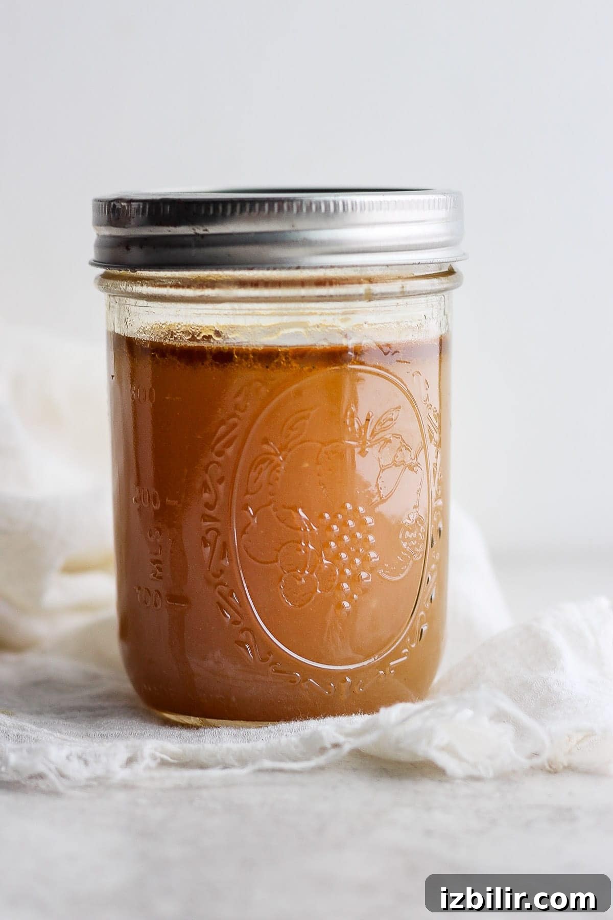 Chicken broth in a mason jar.