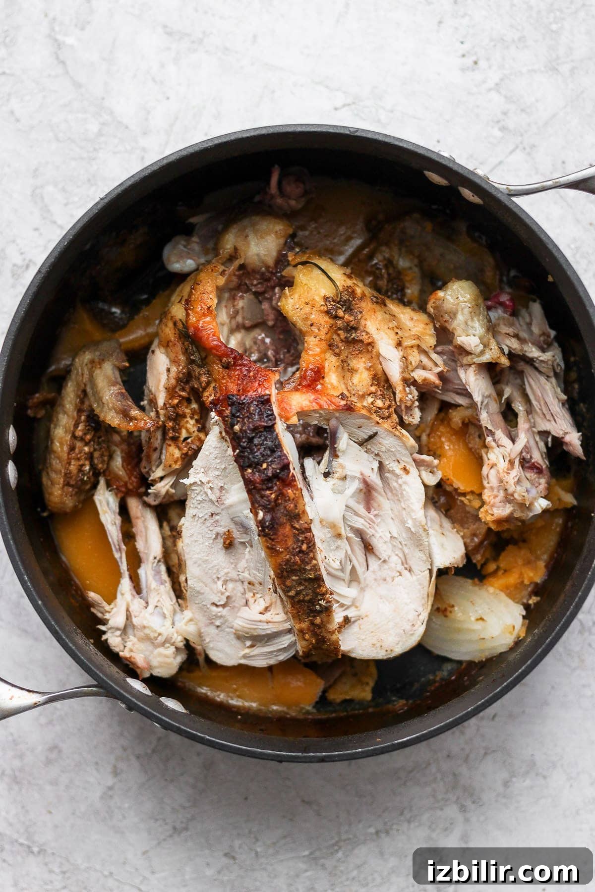 Chicken carcass in a pot.