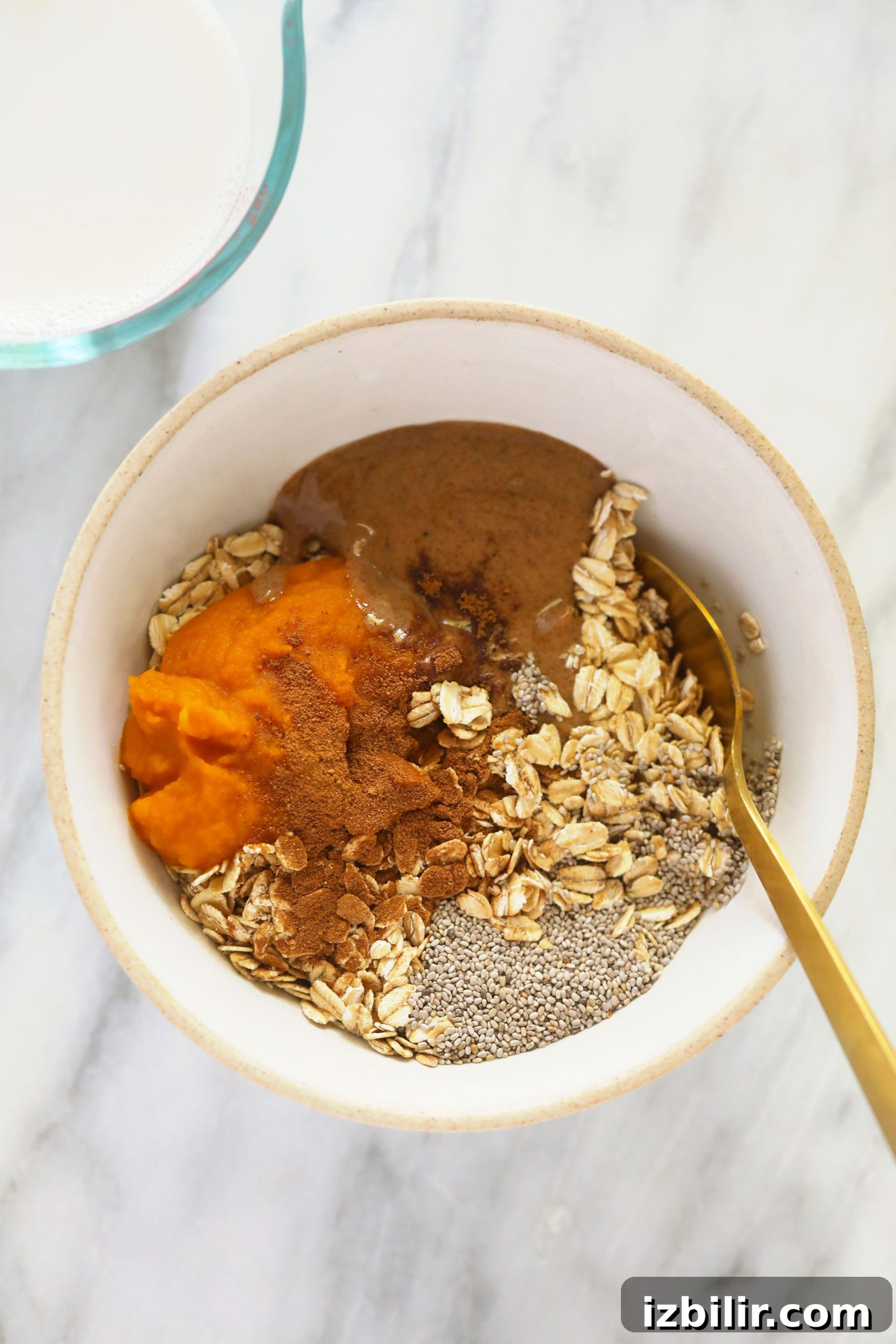 Pumpkin Overnight Oats ingredients ingredients in bowl