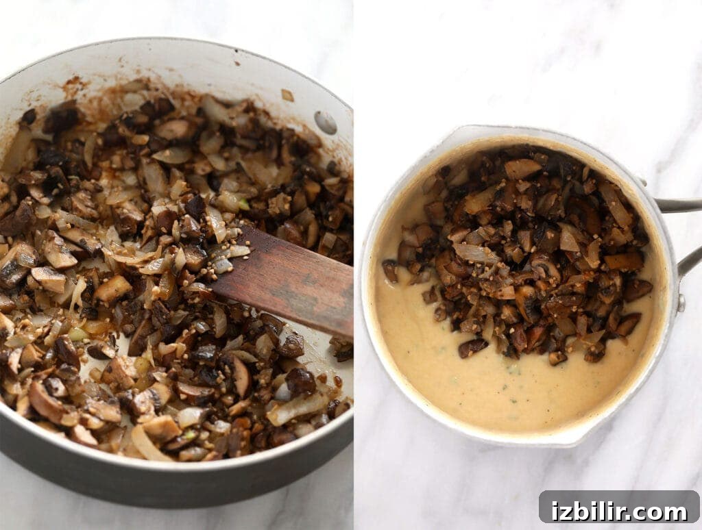 making mushroom sauce in pot