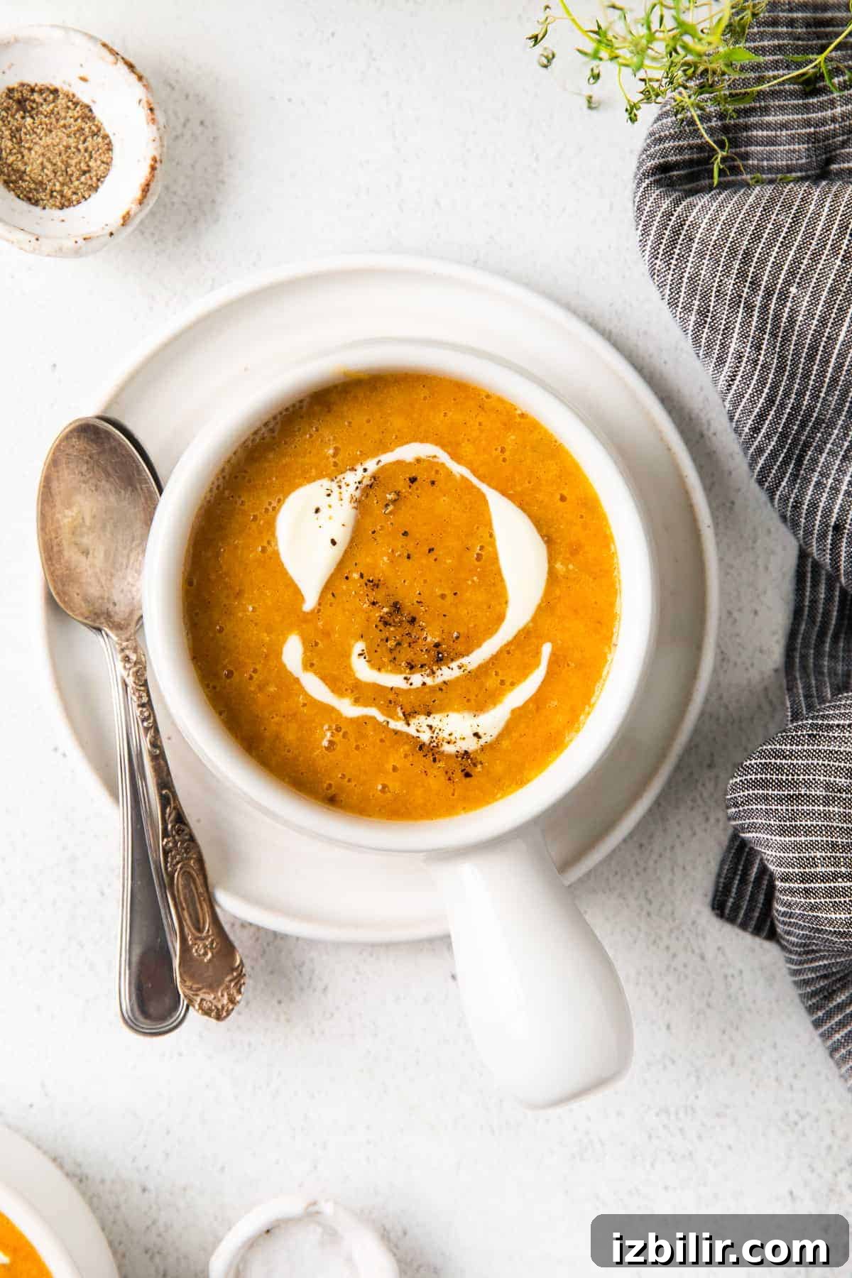 butternut squash soup in bowl