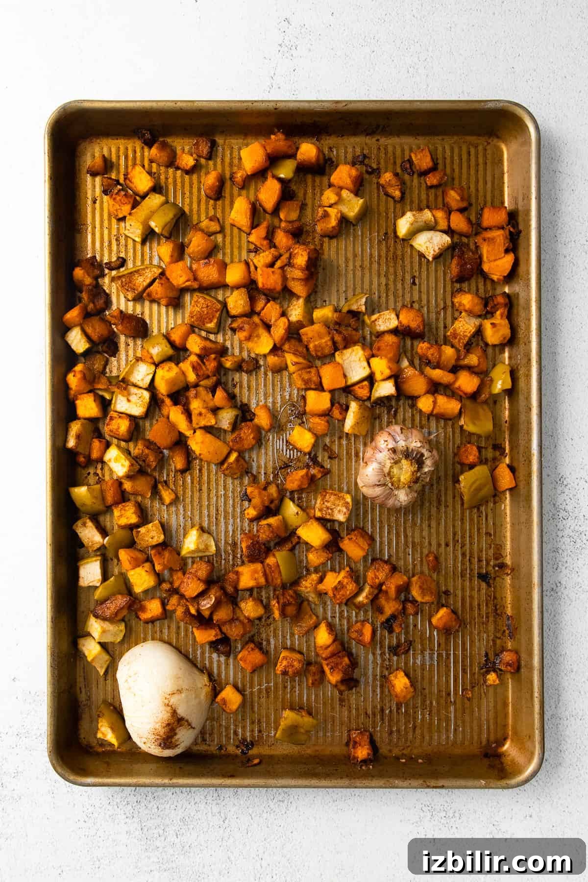 roasted veggies on baking sheet
