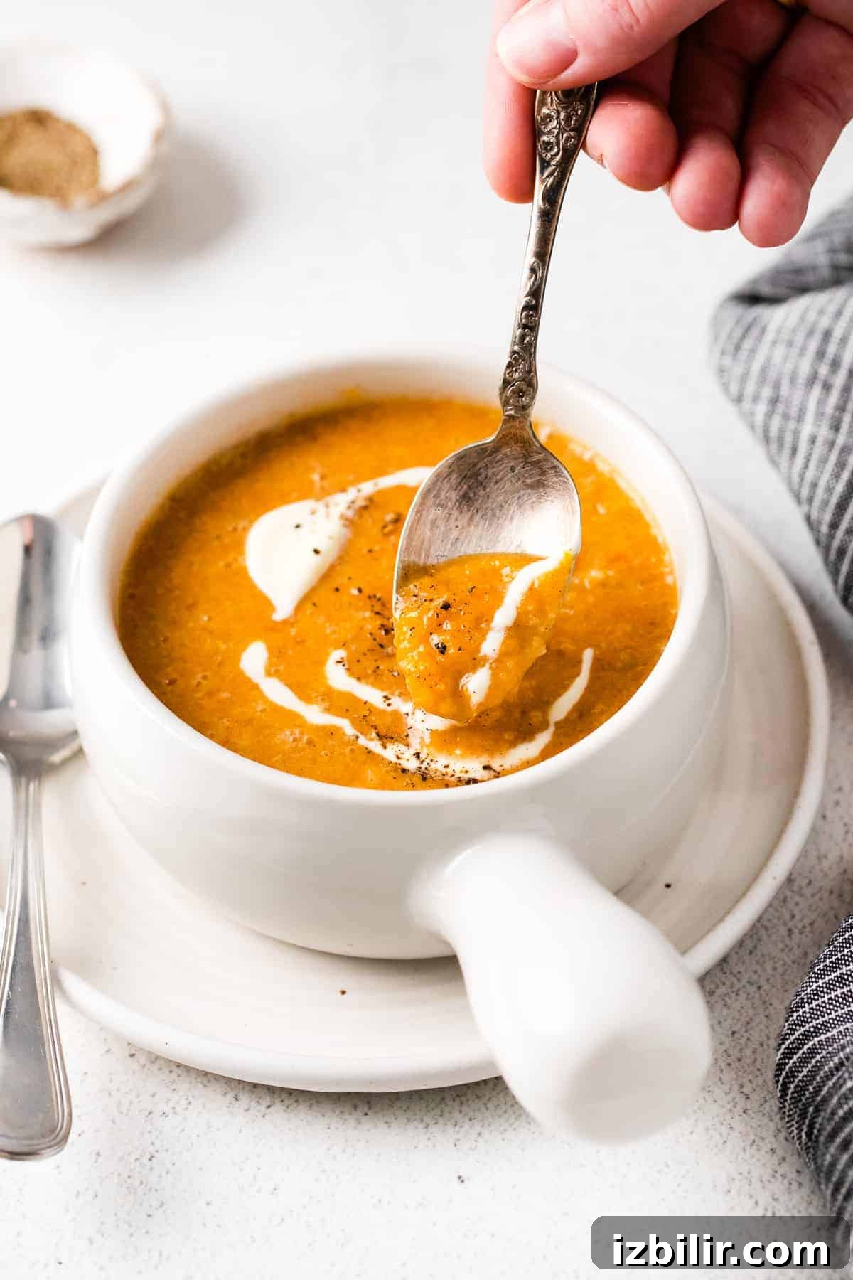 butternut squash soup in bowl