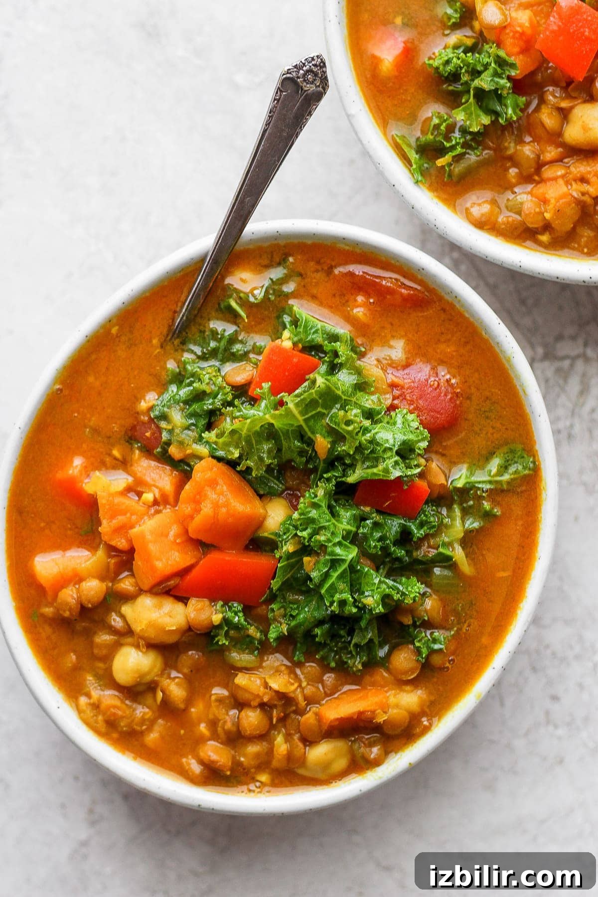 Quick Instant Pot Lentil Soup Recipe for Weeknights 2 Two bowls of lentil soup.