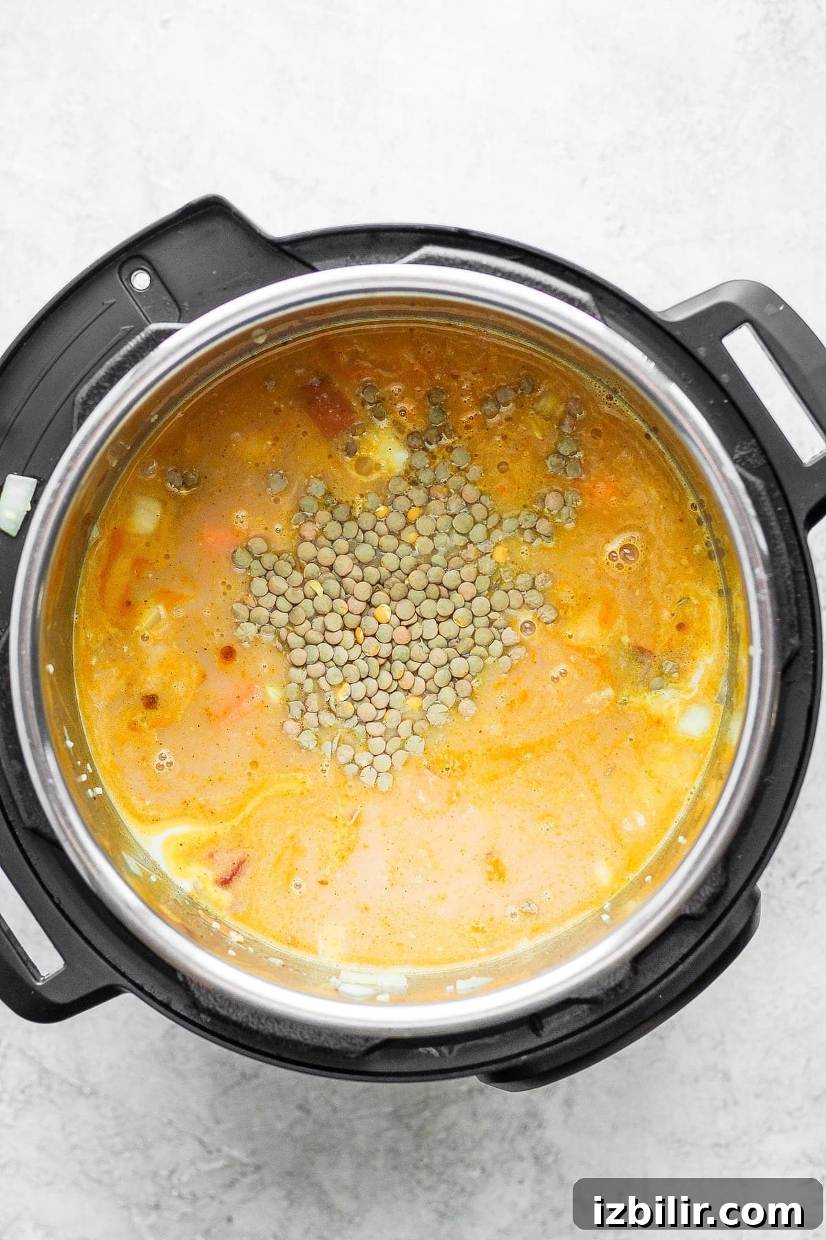 Quick Instant Pot Lentil Soup Recipe for Weeknights 4 All the ingredients for lentil soup in the Instant Pot.