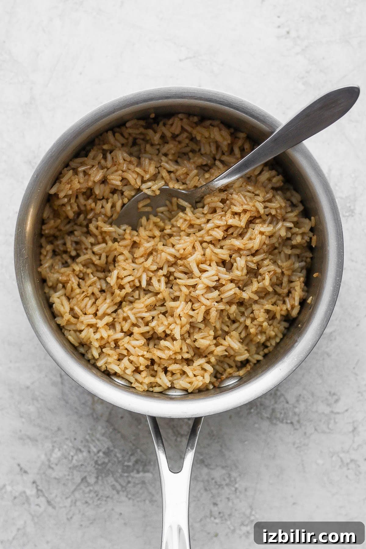 brown rice in a stock pot