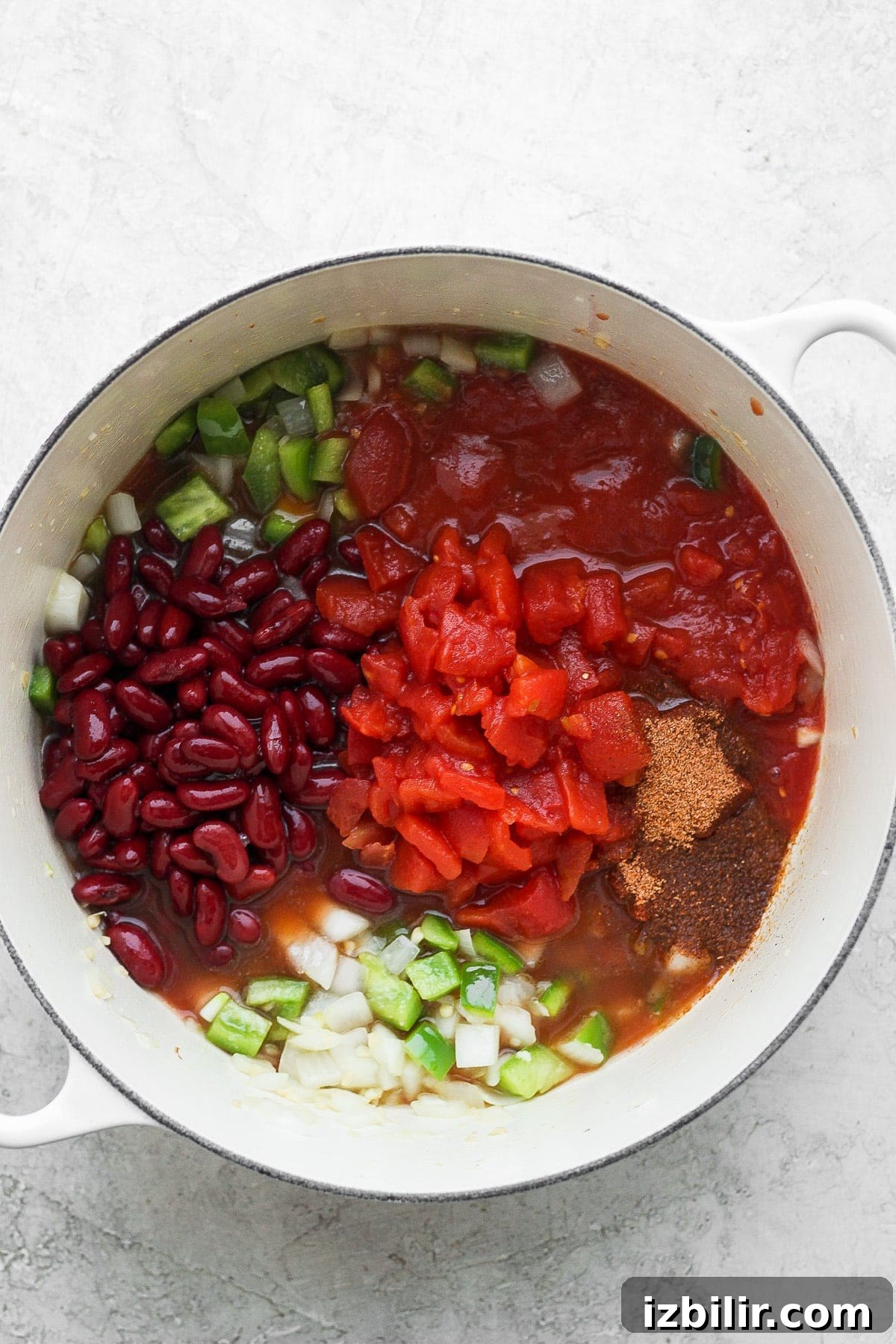 red beans and rice ingredients in a stock pot