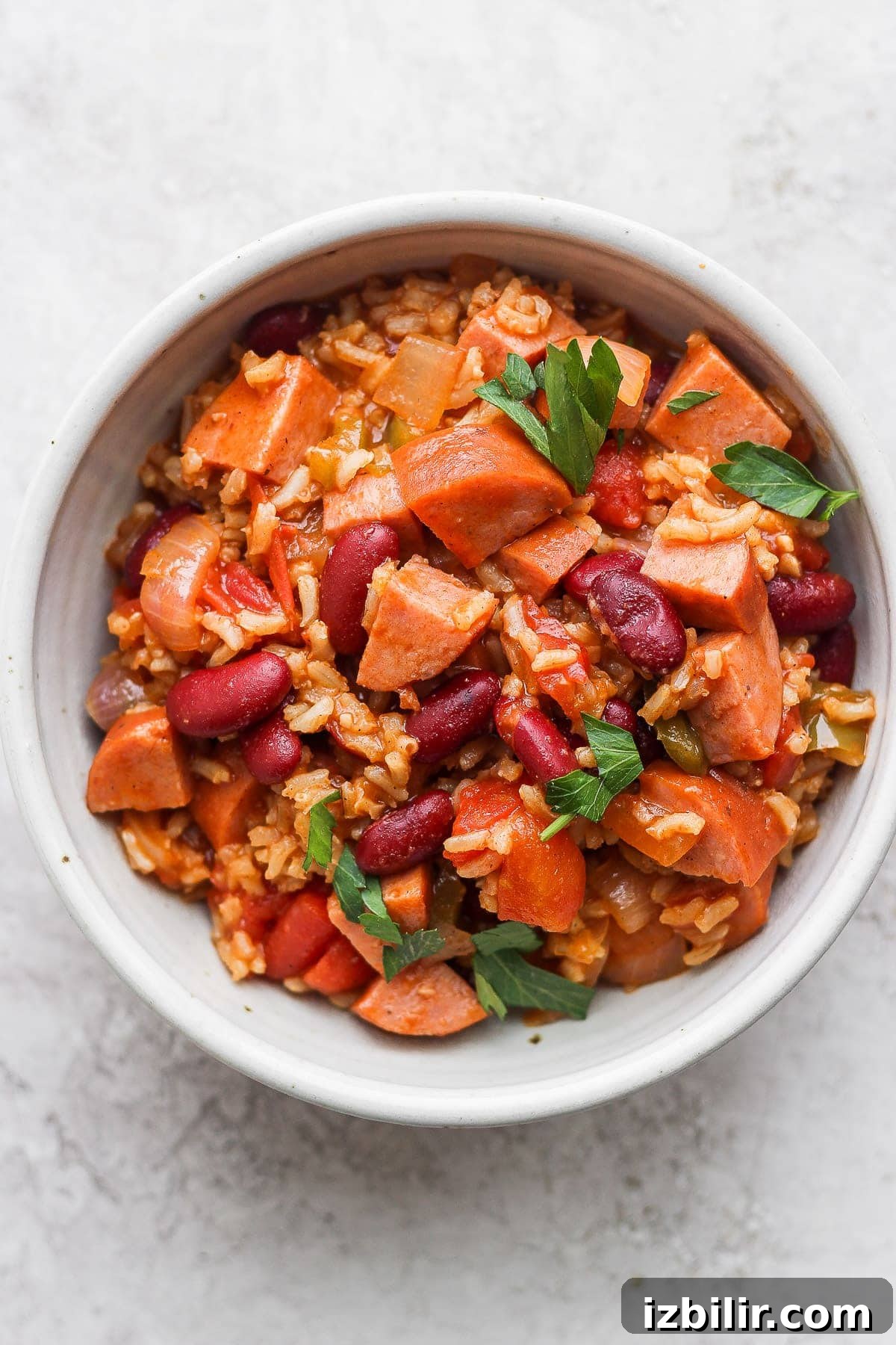 red beans and rice ingredients in a bowl
