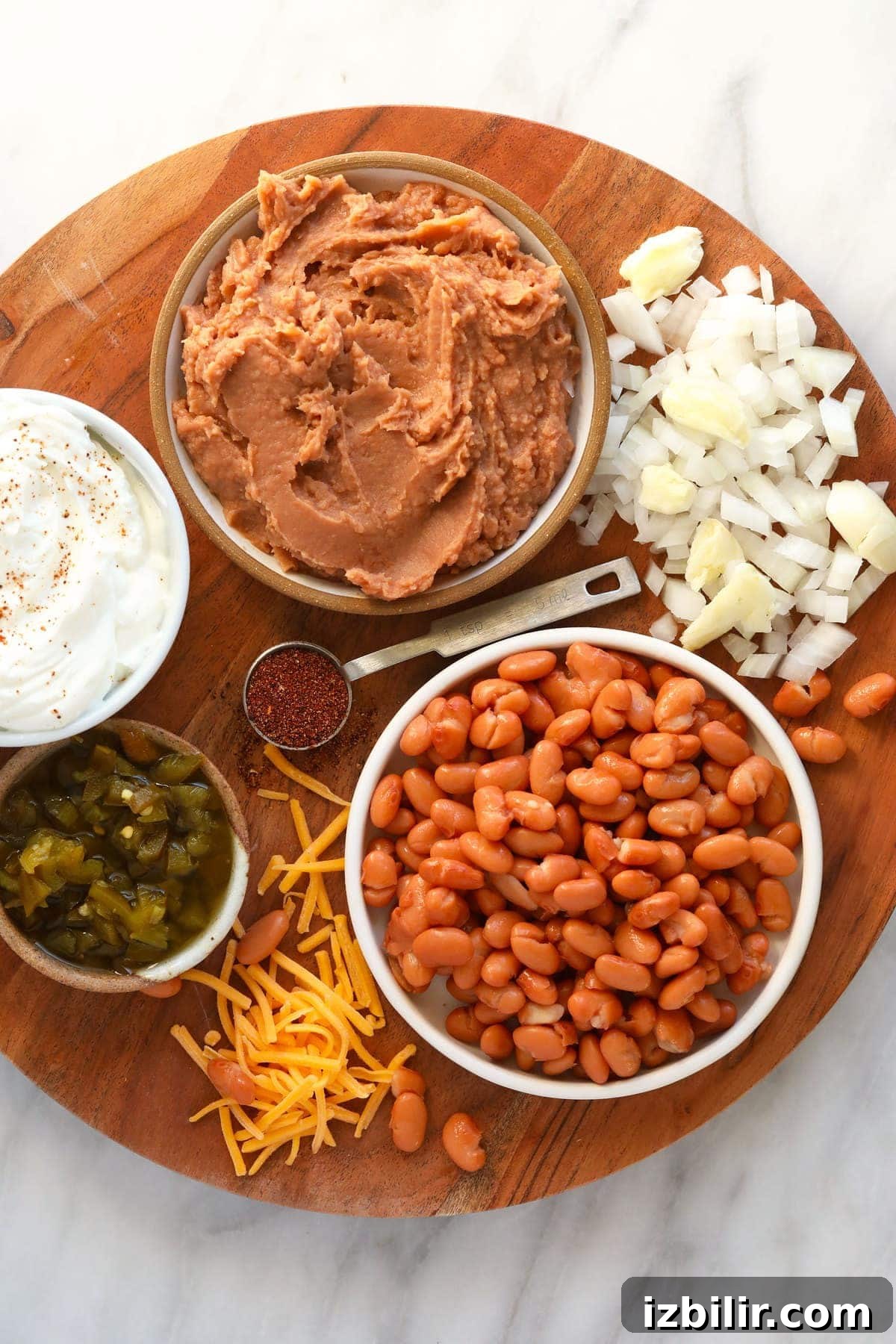 bean dip ingredients ready to be mixed together