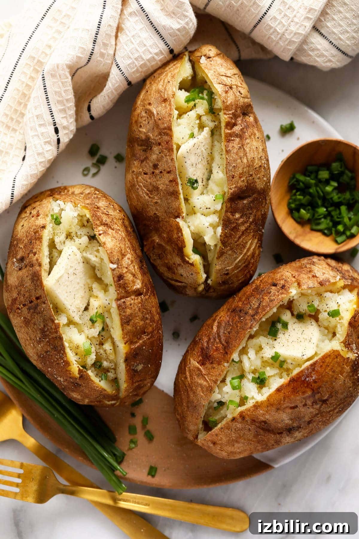 Baked potatoes with a variety of toppings.