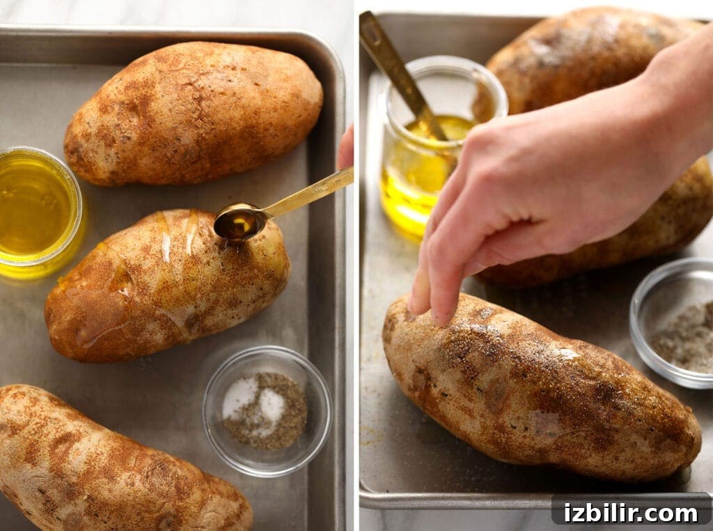 Baked potato topped with butter and chives.