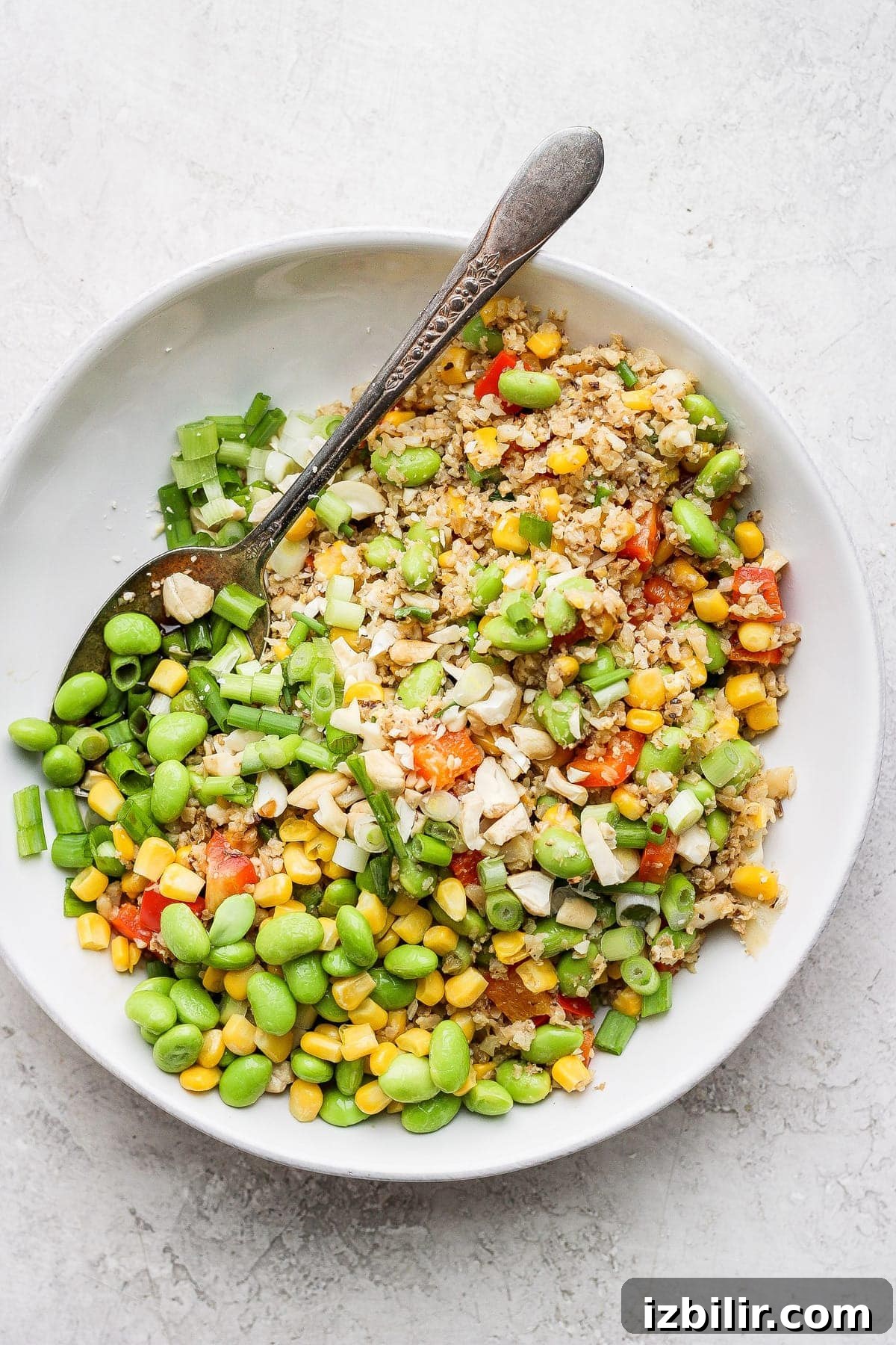 Cauliflower fried rice served in a bowl cauliflower fried rice in a bowl