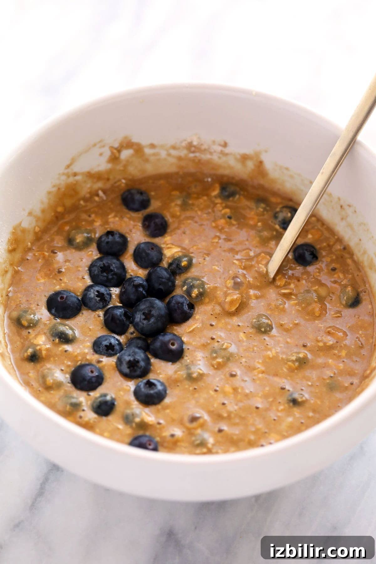 blueberry oatmeal muffin batter in a bowl