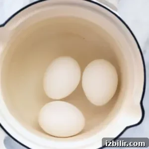 Three eggs in a pot