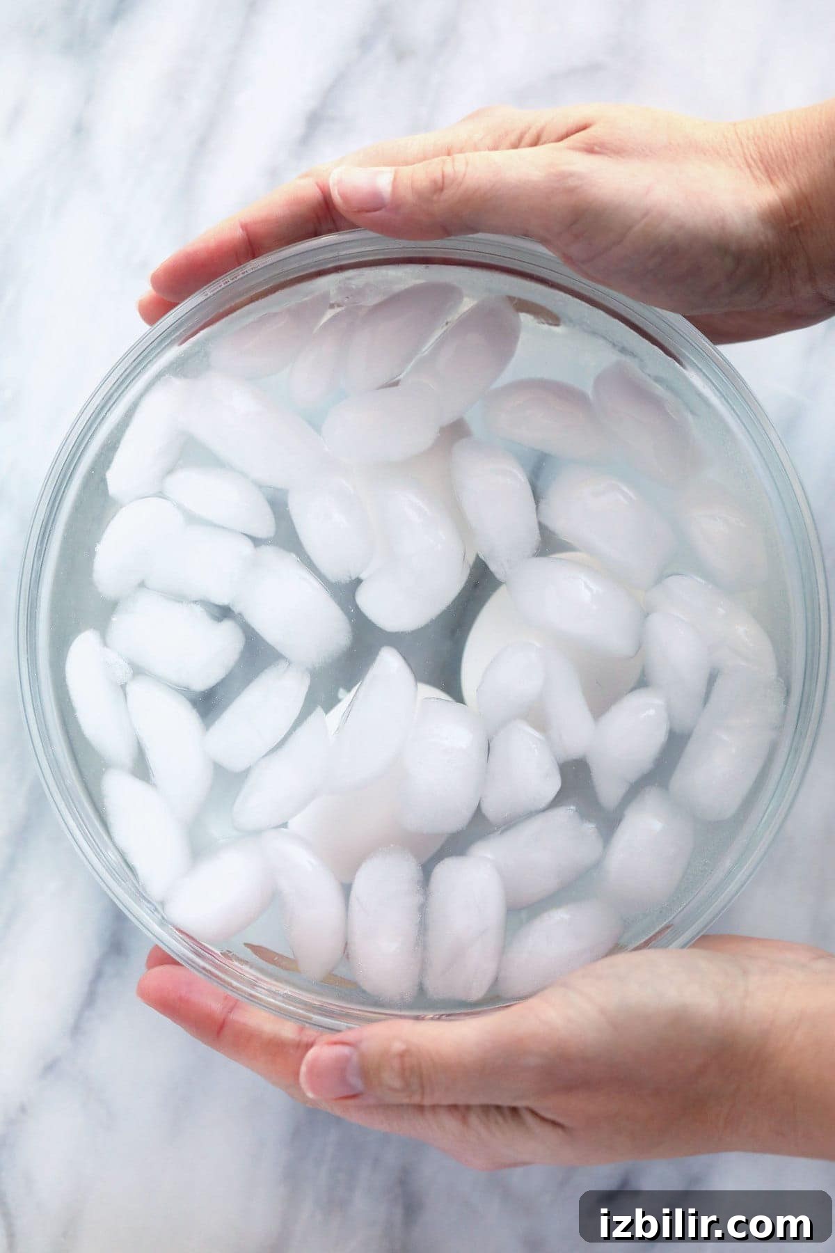 hard boiled eggs in ice water