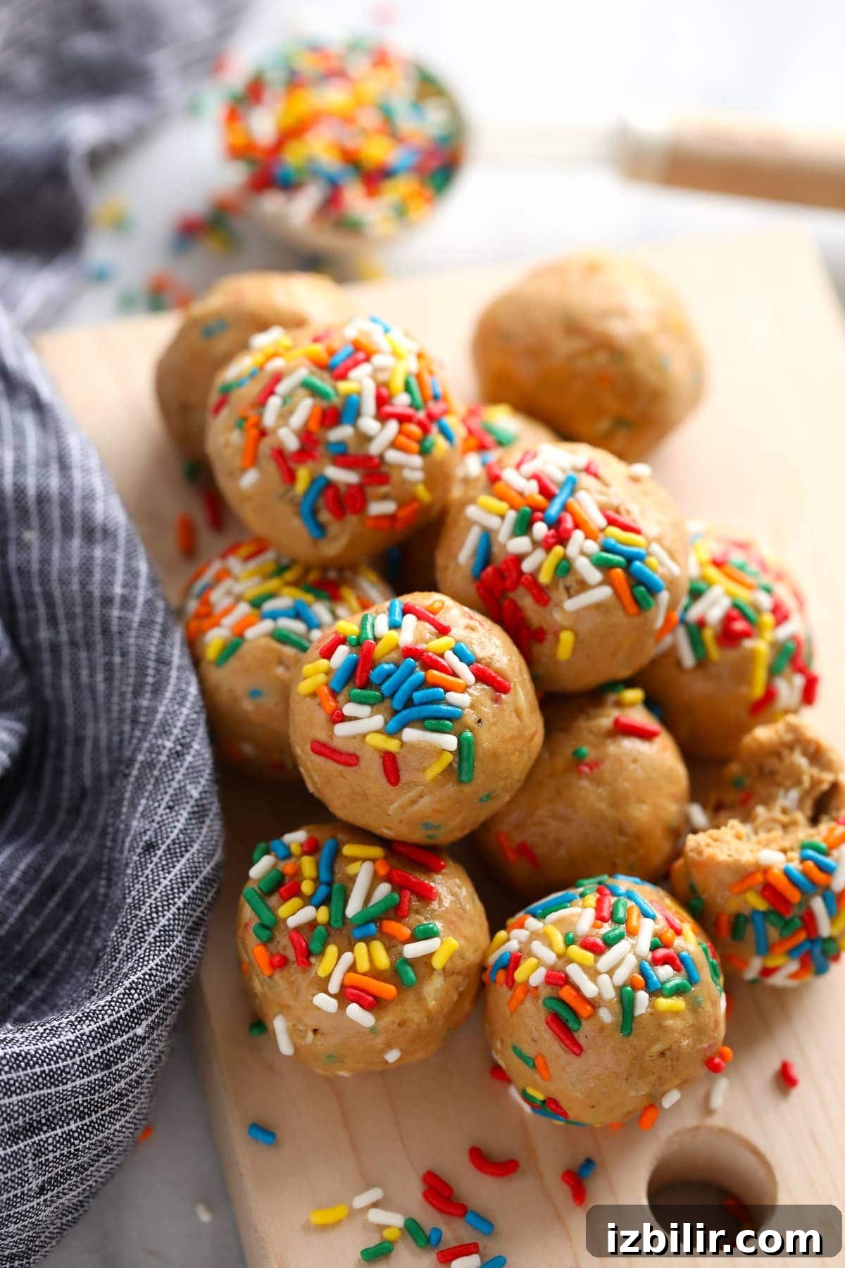 cake batter protein balls with rainbow sprinkles